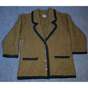 Huber Tracht 100% Wool Womens Large Button Down‎ Blazer 3/4 Sleeve Greens READ